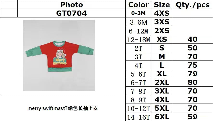 RTS NO MOQ ETA 5/7days arrived GT0704 merry swiftmas red and green long-sleeved top