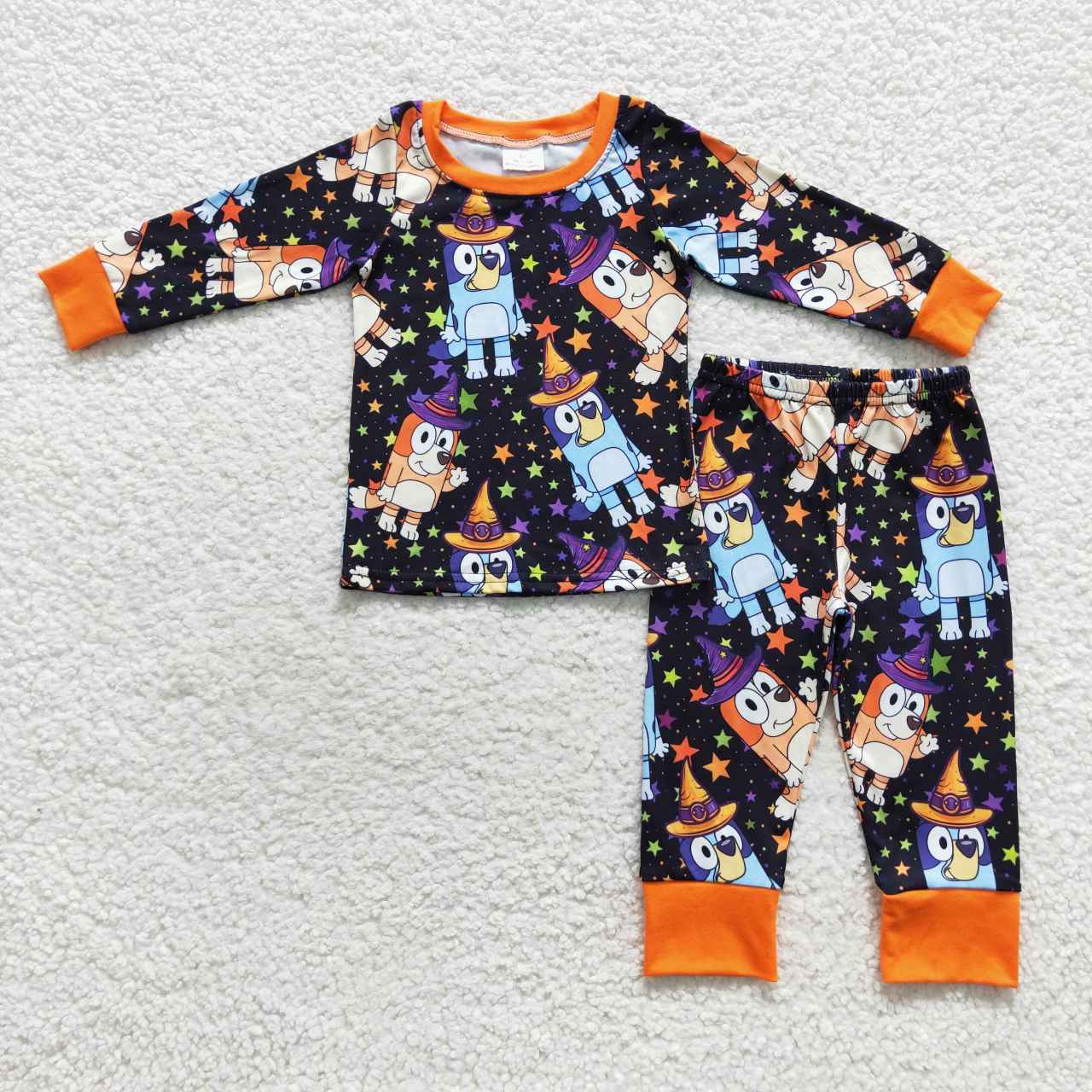 BLP0273 Cartoon dog star orange black long-sleeved trouser suit