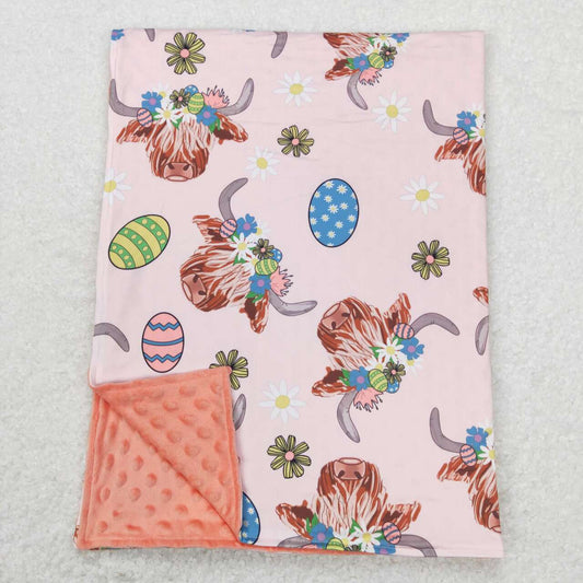 BL0095 Cow Head Flower Easter Egg Light Color Baby Blanket