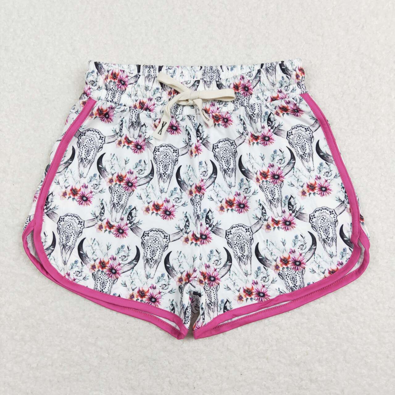SS0127 Adult Alpine Bull Rose Red Trimmed White Shorts