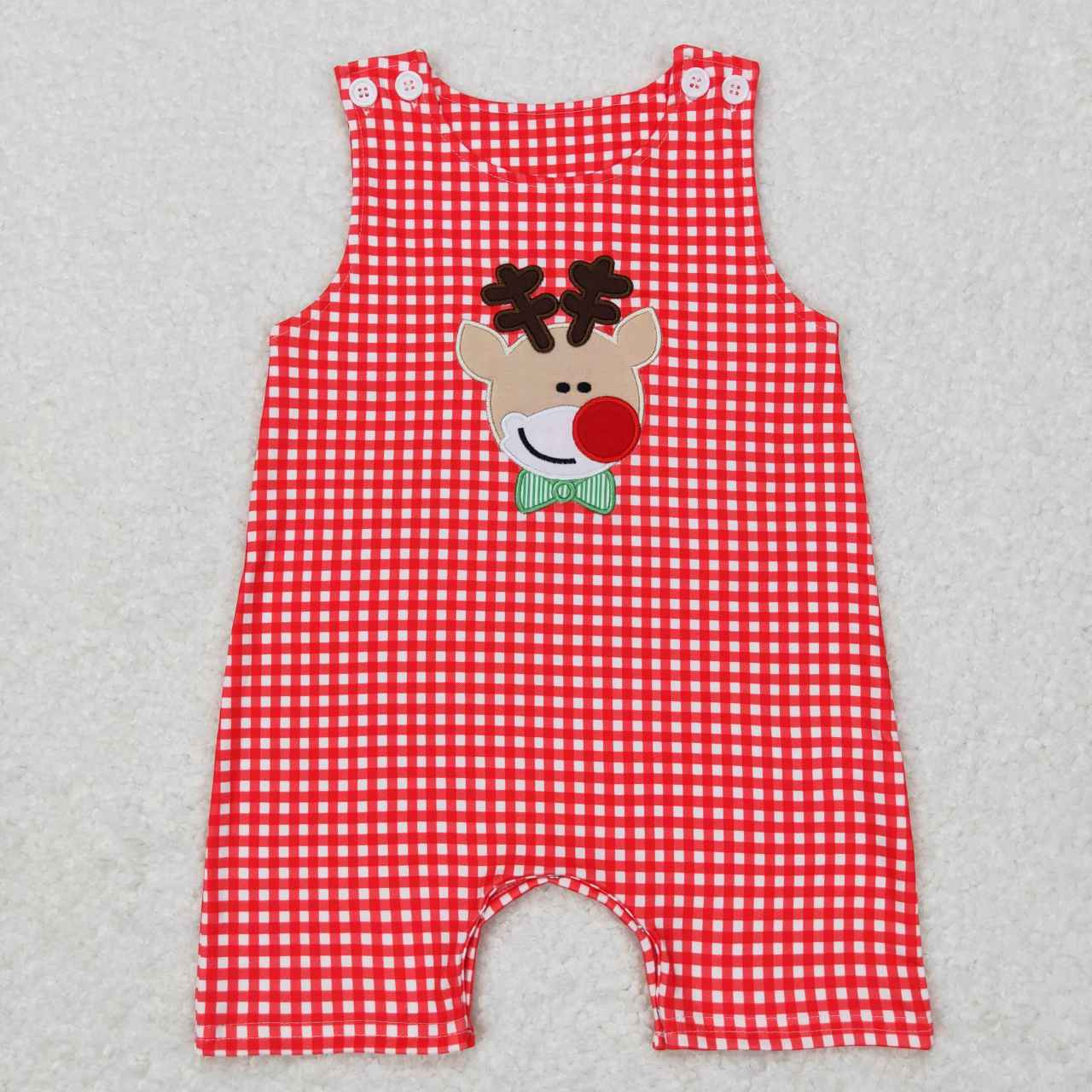 SR0409 Embroidered Fawn Red Plaid Sleeveless Jumpsuit