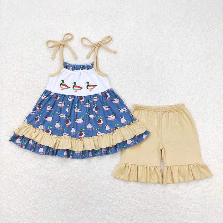 RTS Baby Girls Boys Duck Embroidery Sibling Rompers Clothes Sets