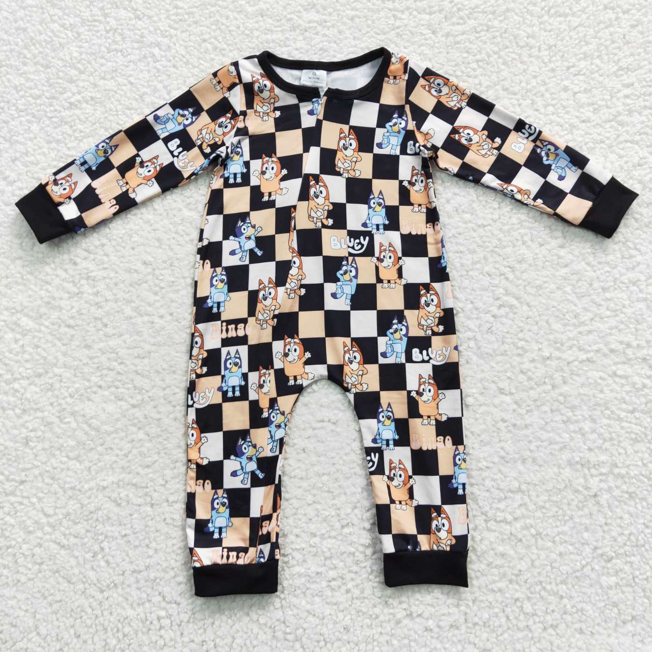 LR0359 Cartoon dog orange and black plaid zipper long-sleeved jumpsuit