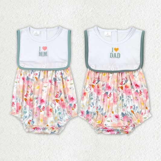 SR0989  I love mom embroidered love flower tank top jumpsuit +SR0988 I love dad