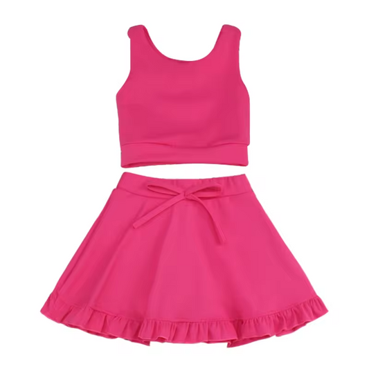 custom moq 3 cotton fabric eta 5-6week pink   Cotton Skirt Shorts Set