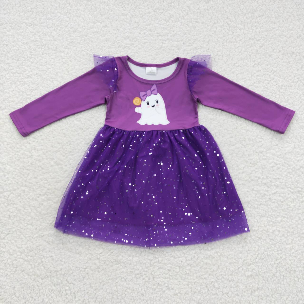 GLD0314 Candy Ghost Lace Purple Tulle Sequin Long Sleeve Dress