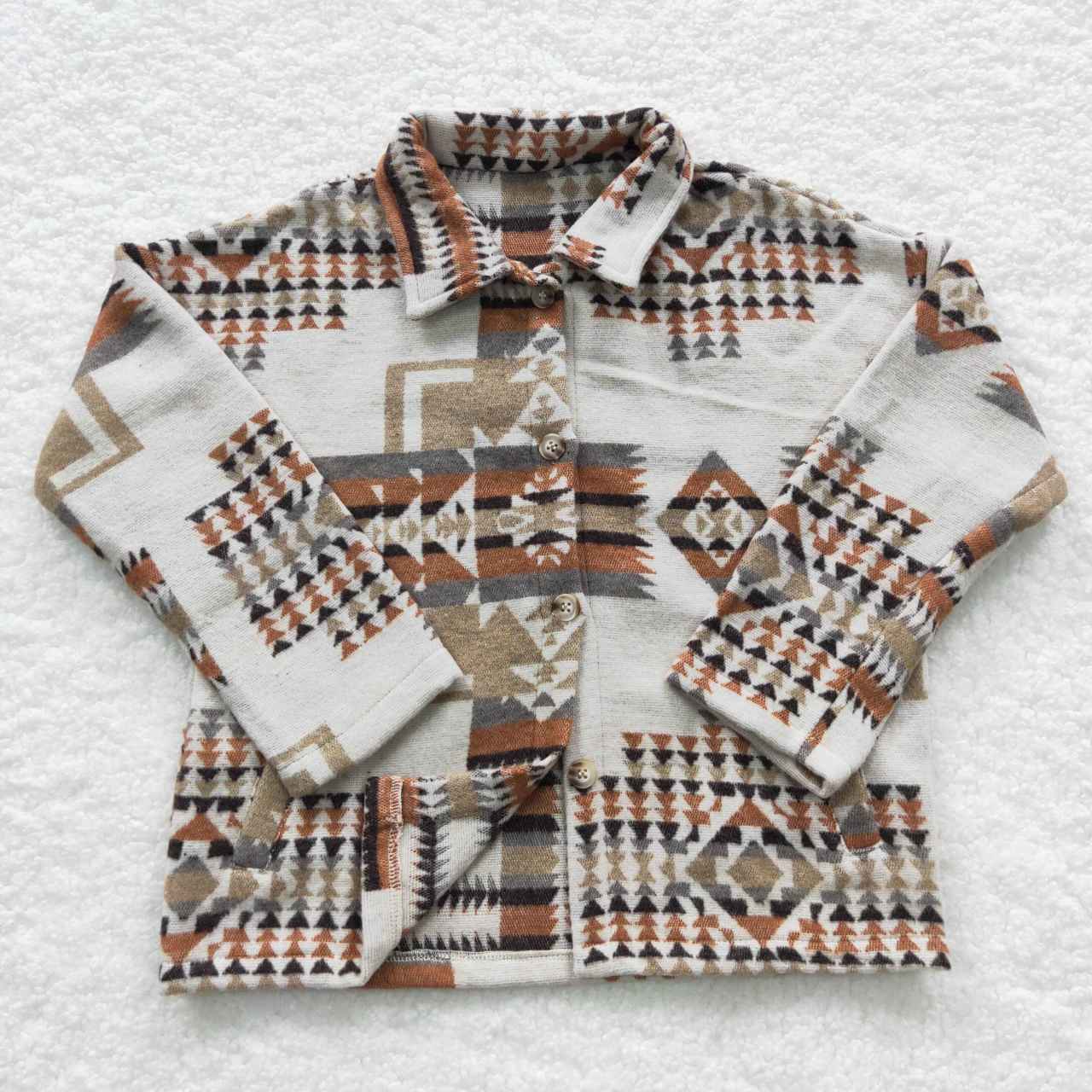 BT0279 Orange and Black Arrow Geometric Long Sleeve Shirt