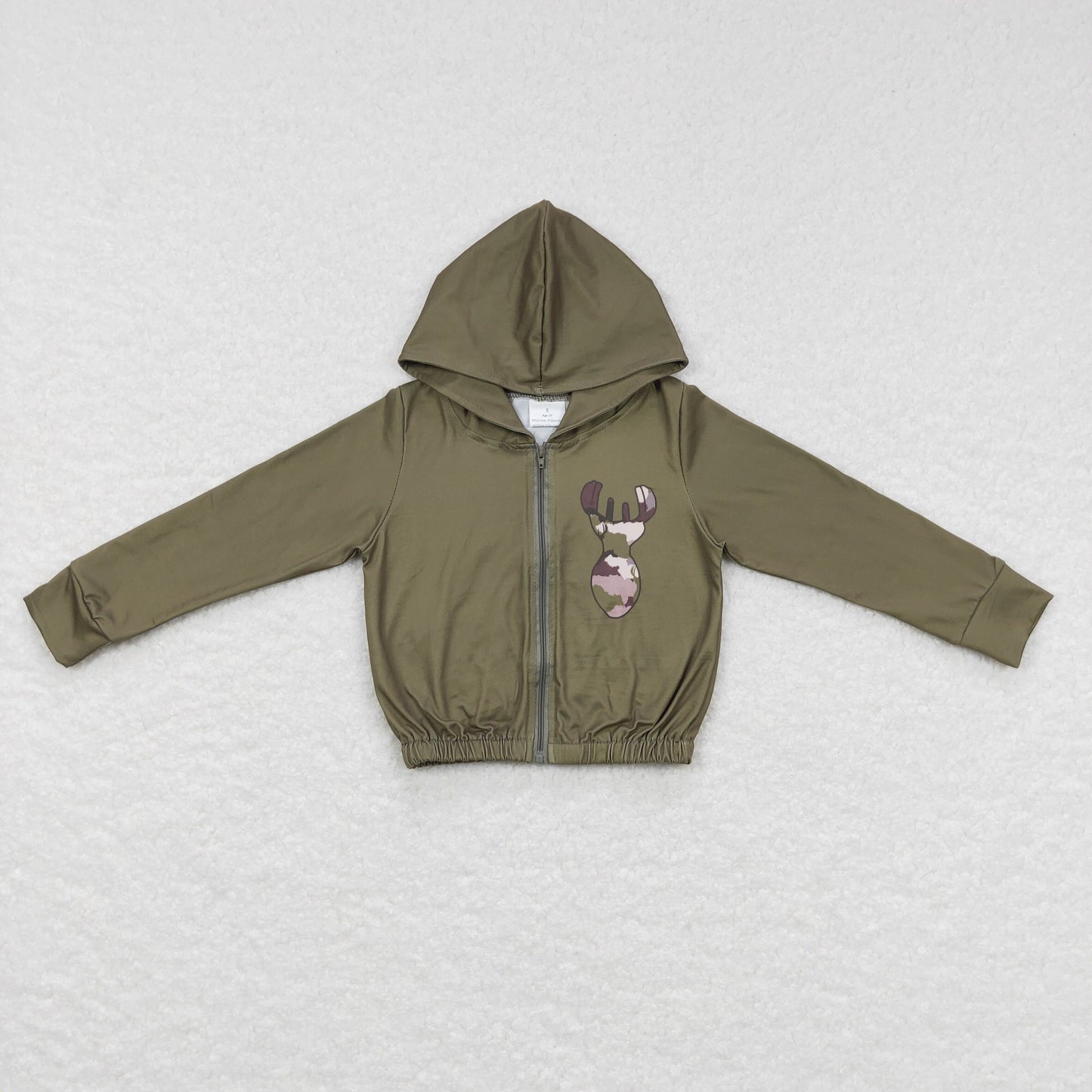 GT0335 Elk gray green zippered hooded long-sleeved top