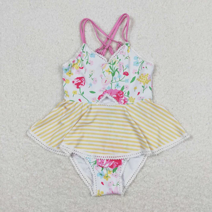 RTS NO MOQ Baby Girls Summer Ruffle One Piece Sibling Sister Swimsuits