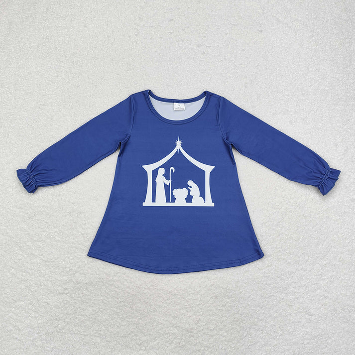 RTS NO MOQ Baby Girls Boys Sibling Nativity Long Sleeve Tee Shirts Tops milk  silk fabric top both
