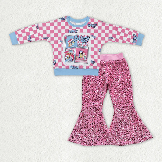 RTS NO MOQ ETA 6-7DAYS ARRIVED GT0732+D5-27 Baby Girls Christmas Dog Shirt Pink Sequin Bell Pants Clothes Sets