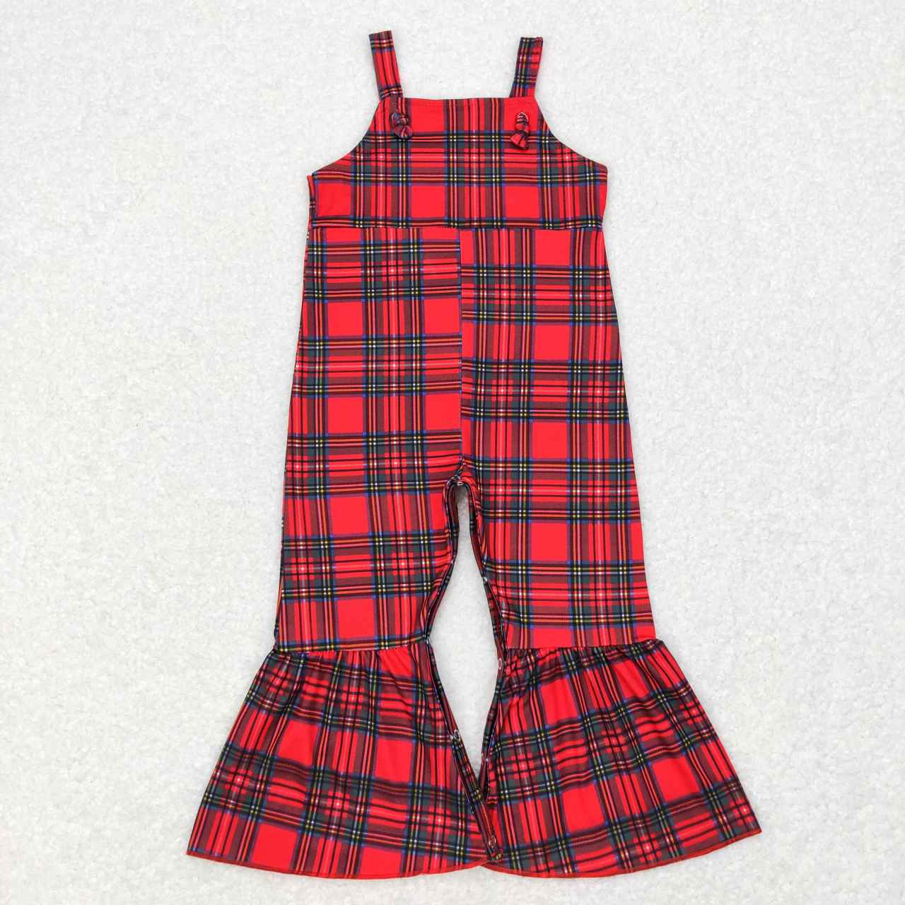 SR0479 Red and green plaid suspender jumpsuit