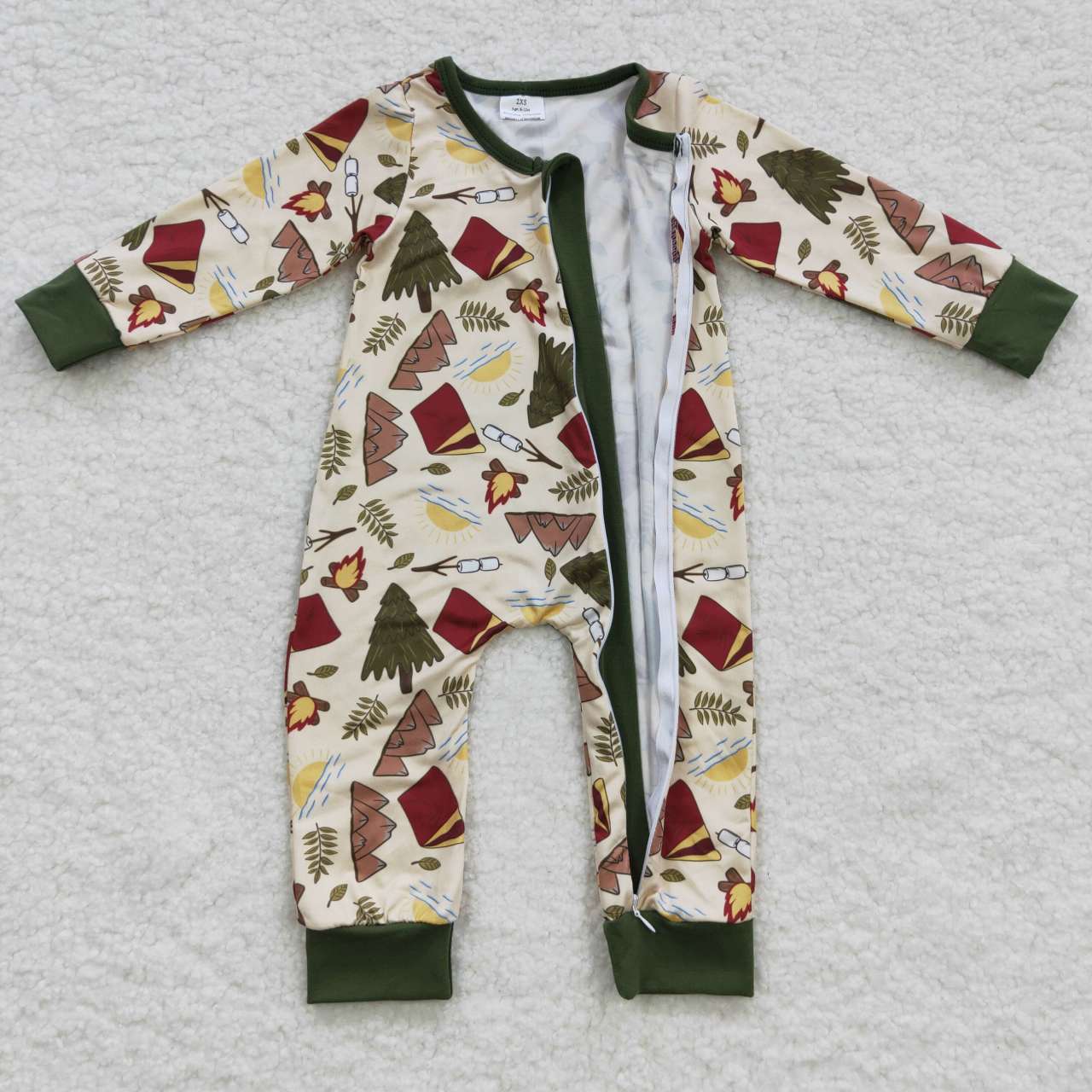 LR0398 Camping Adventure Torch Tree Tent Zipper Long Sleeve Onesie