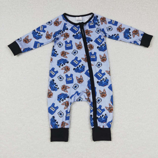 LR0736 Police dog blue and black zipper long-sleeved jumpsuit