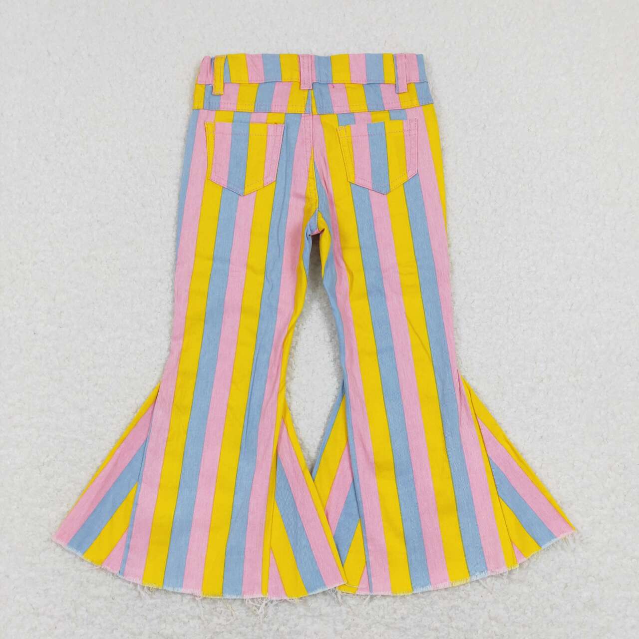 P0332 Pink blue and yellow striped denim trousers