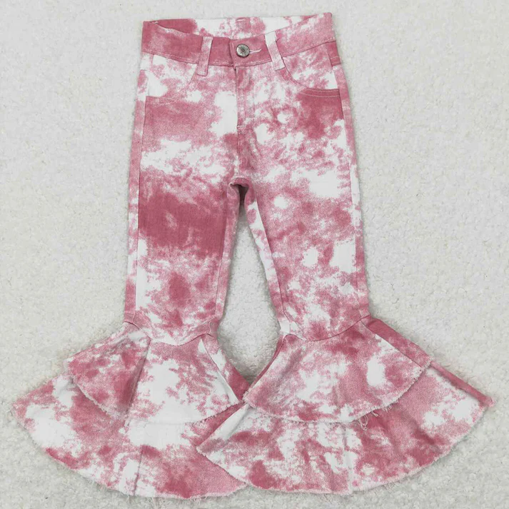 RTS NO MOQ Denim pants Baby Girls Pink Colors Valentines Denim Bell Pants Jeans