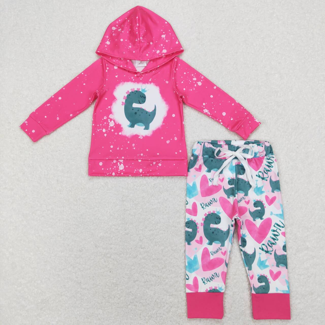 GLP1107 Dinosaur Crown Heart Rose Red Hooded Long Sleeve Pants Suit