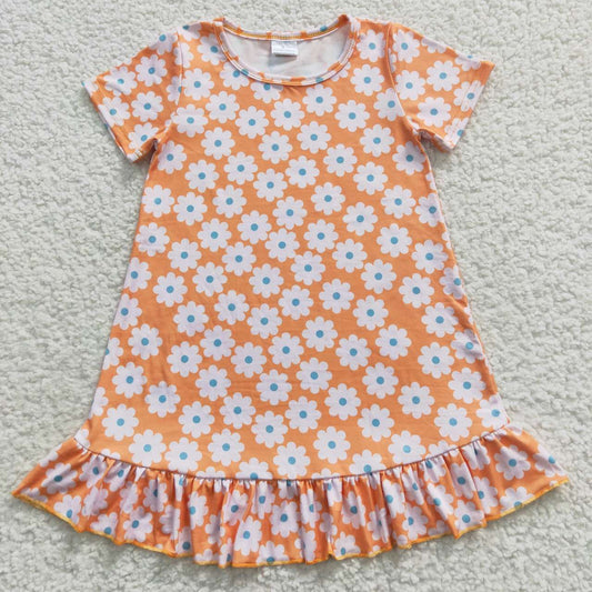 SD0399 Floral Orange Short Sleeve Dress