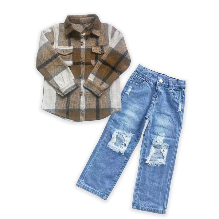 flannel t-shirts with denim sets