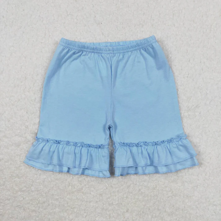 RTS Baby Girls Summer Solid Color Cotton Double Ruffle Shorts