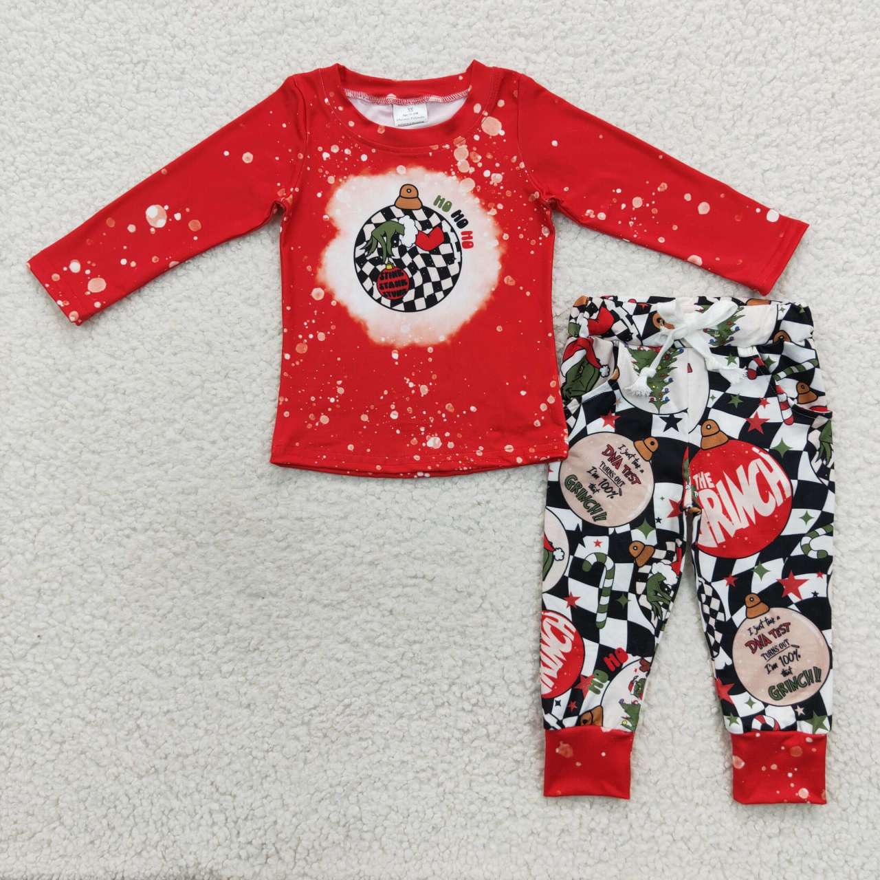 BLP0209 Cartoon grinch red long-sleeved black and white checkered trouser suit