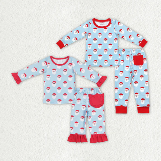 RTS NO MOQ Boys Christmas Blue Red Santa Sibling Pajamas