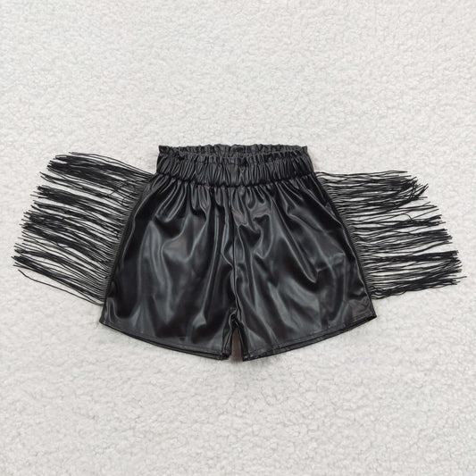 SS0094 Black Shiny Fringe Shorts