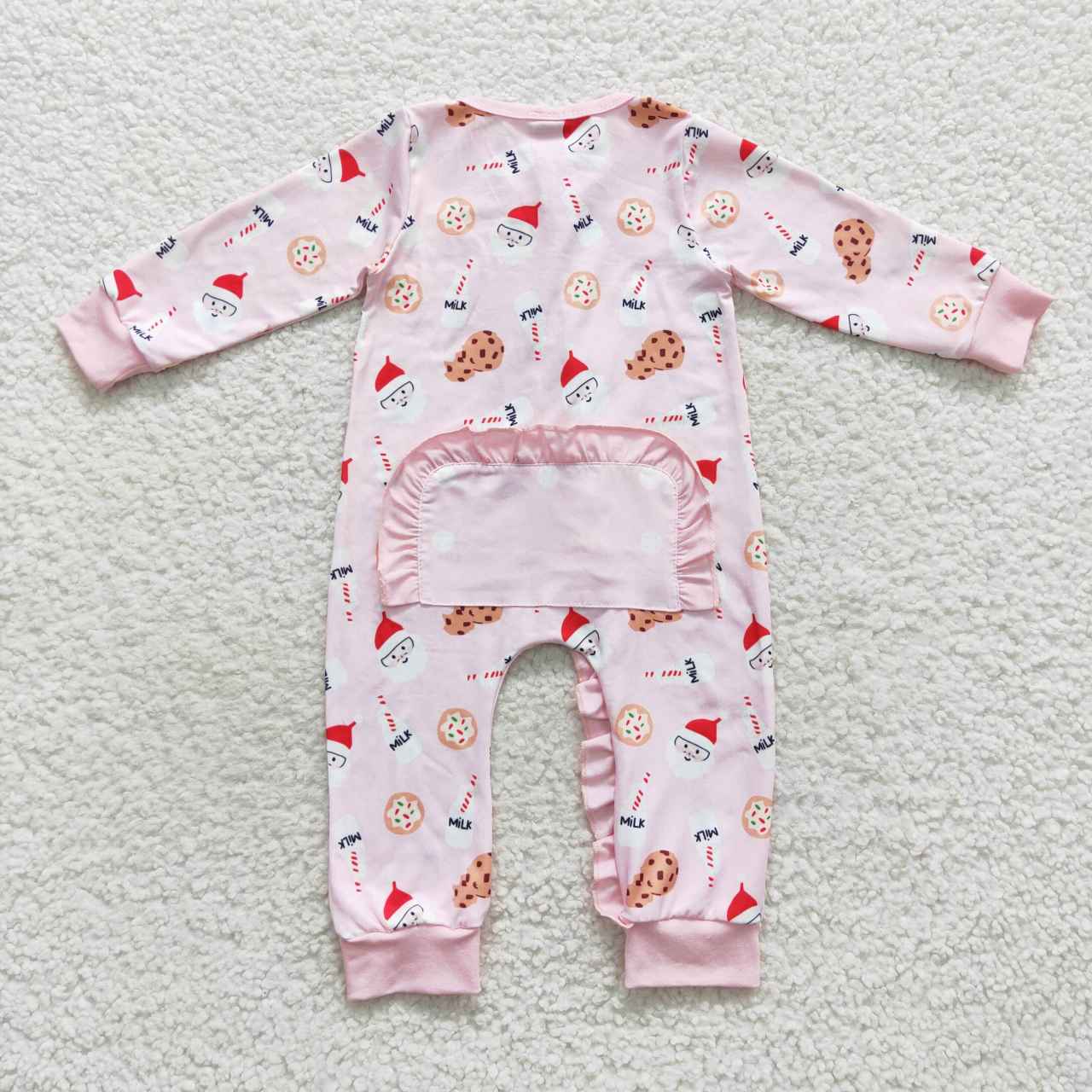 LR0471 Milk Cookie Santa Pink Zipper Long Sleeve Bodysuit