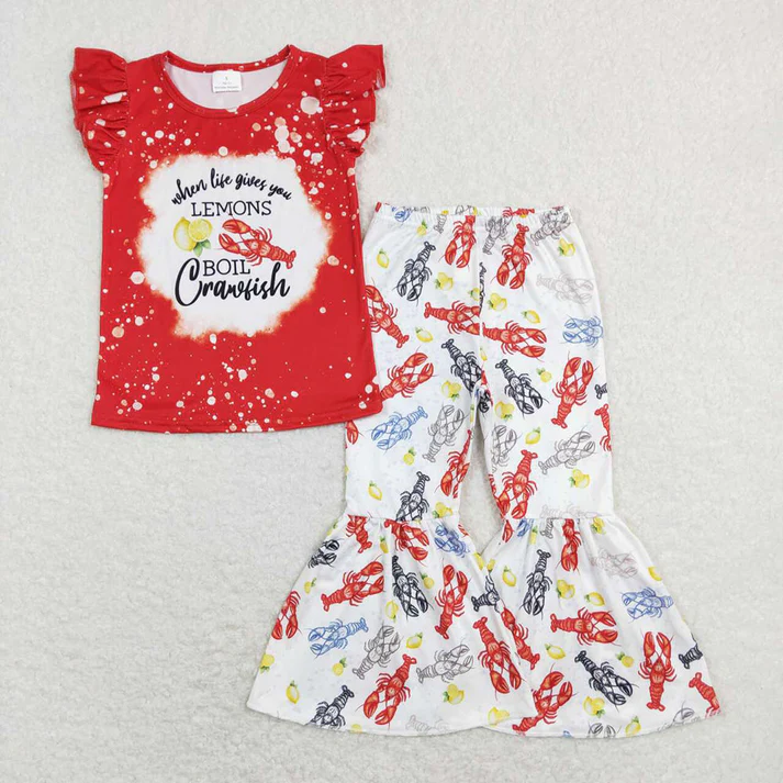 RTS Baby Girls Crawfish Lemons Sibling Designs Clothing ROMPER AND SETS