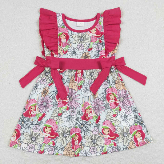 GSD0613 Strawberry Cartoon Flower Red Bow Fly Sleeve Dress