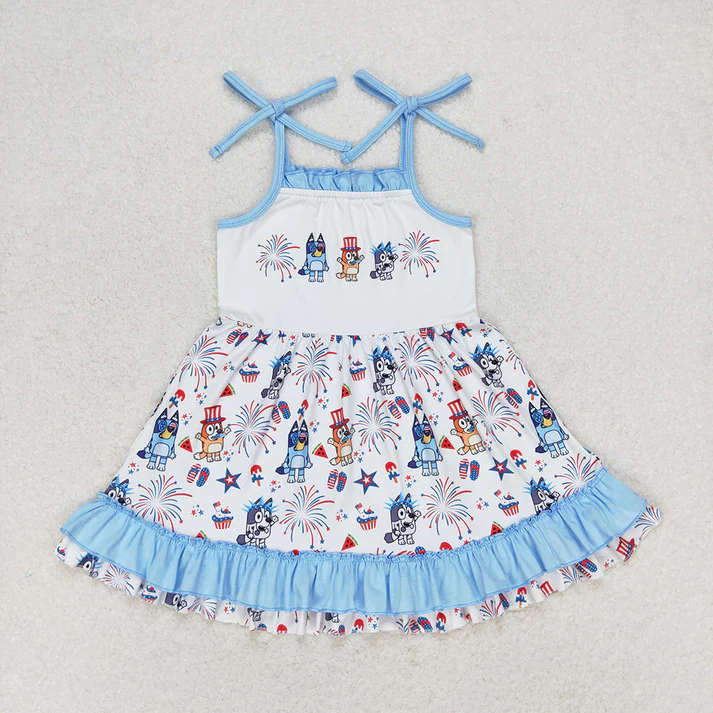 RTS Baby Girls 4th Of July Dog Sibling Dresses Sets