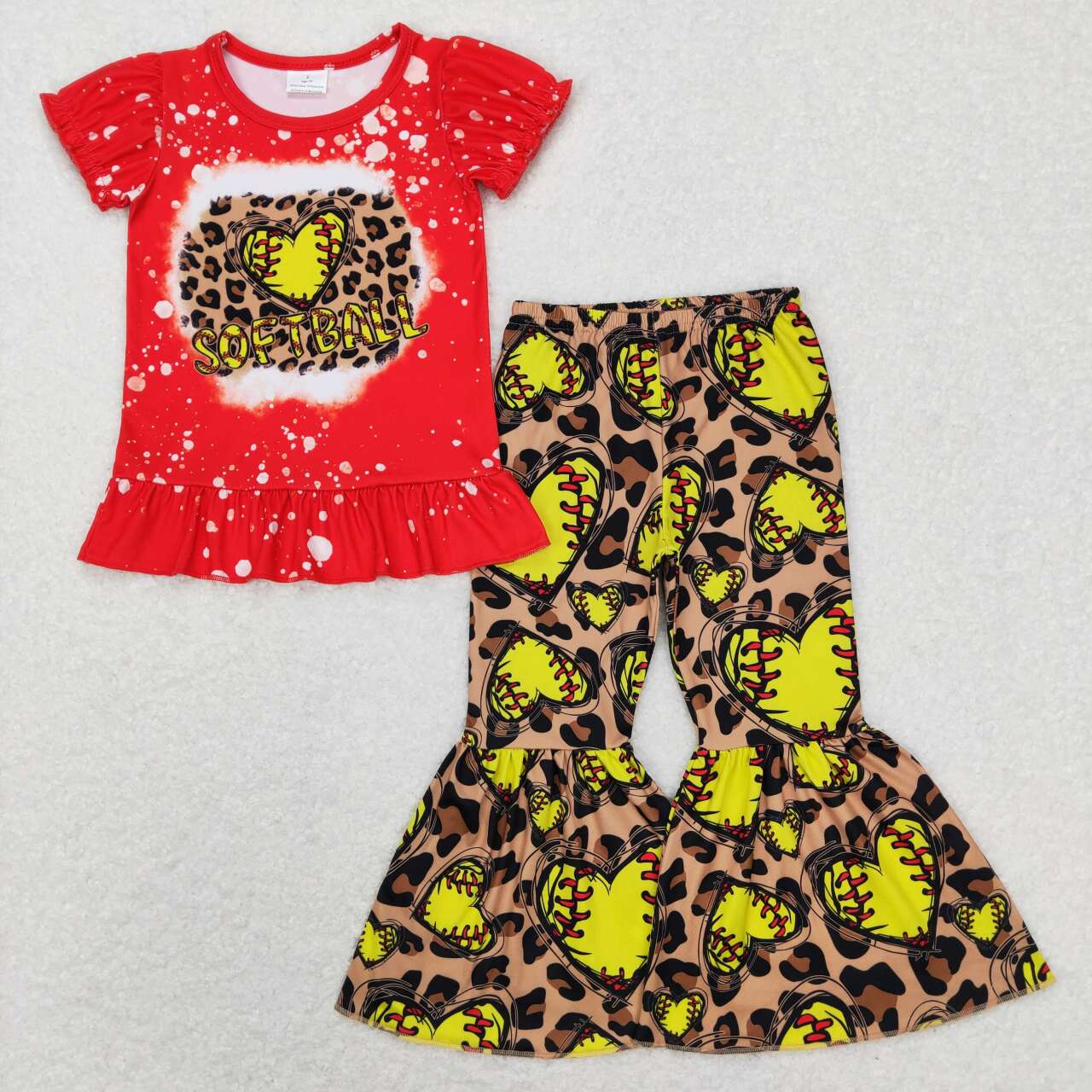 GSPO1086 softball red short-sleeved love softball leopard print brown trousers suit