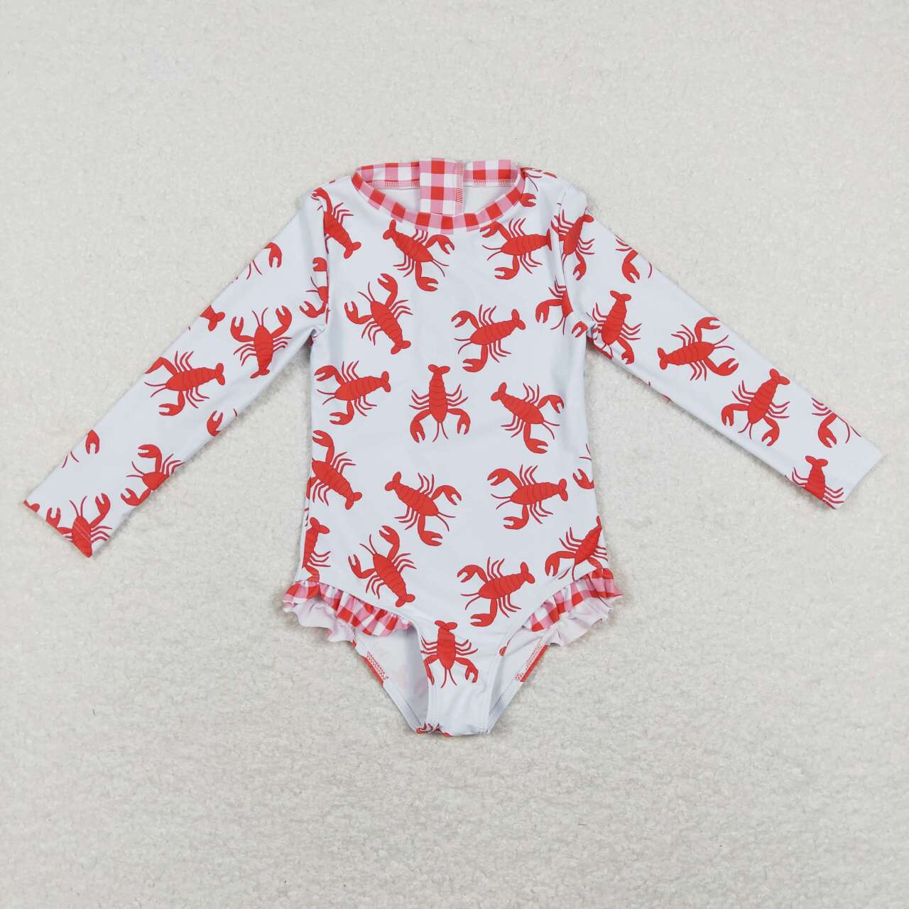 S0220 Plaid red crayfish one-piece swimsuit