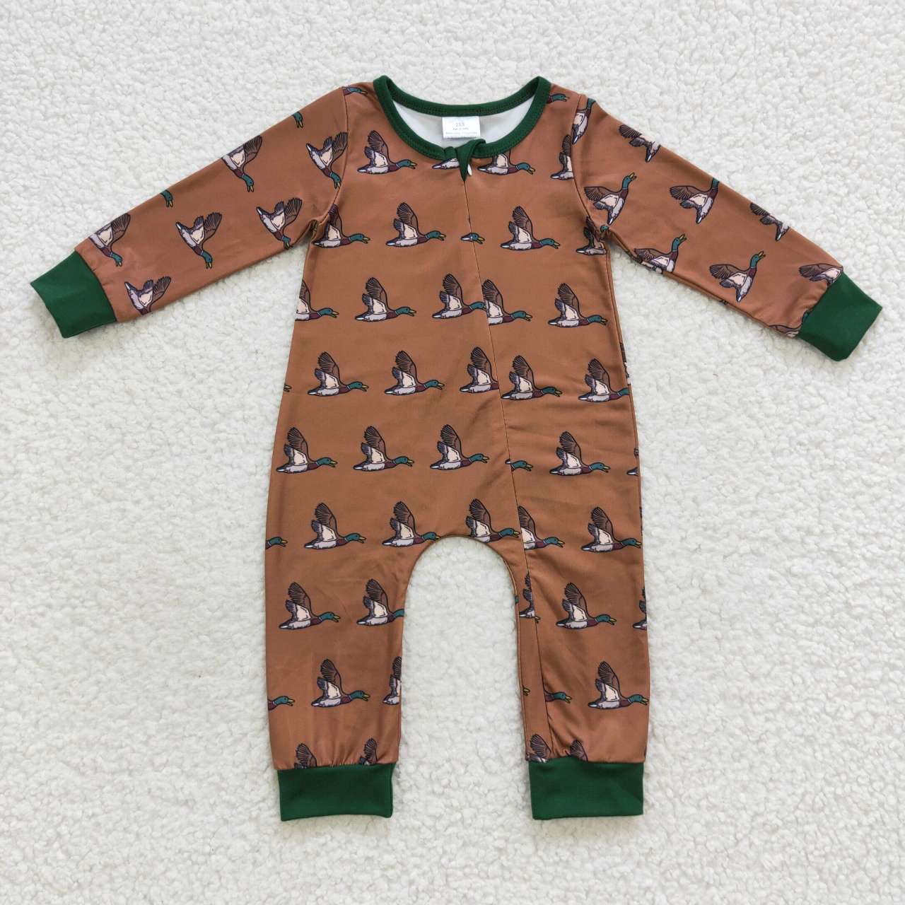 LR2154 Mallard Tan Green Zip Long Sleeve Bodysuit