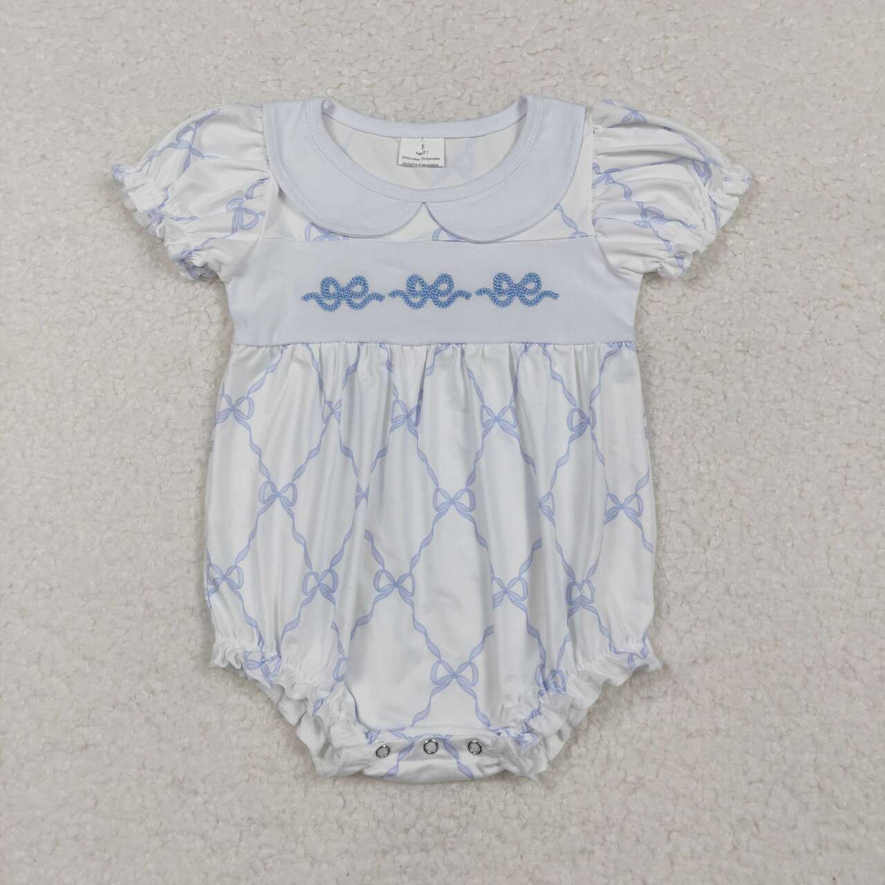 RTS NO MOQ ETA 5/7days arrived SR1969 Embroidered blue bow pattern short-sleeved top with baby collar