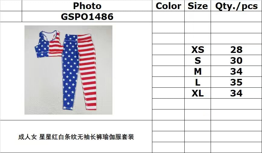 rts no moq GSPO1486 Adult female star red and white striped sleeveless pants yoga suit