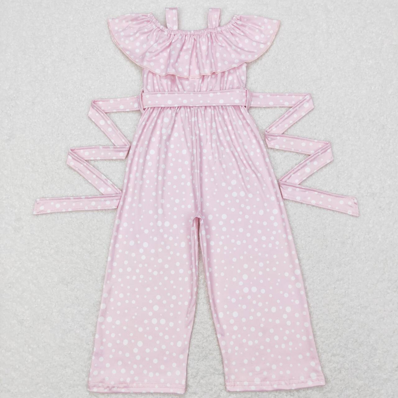 SR0420 Polka dot bow tie lace pink jumpsuit