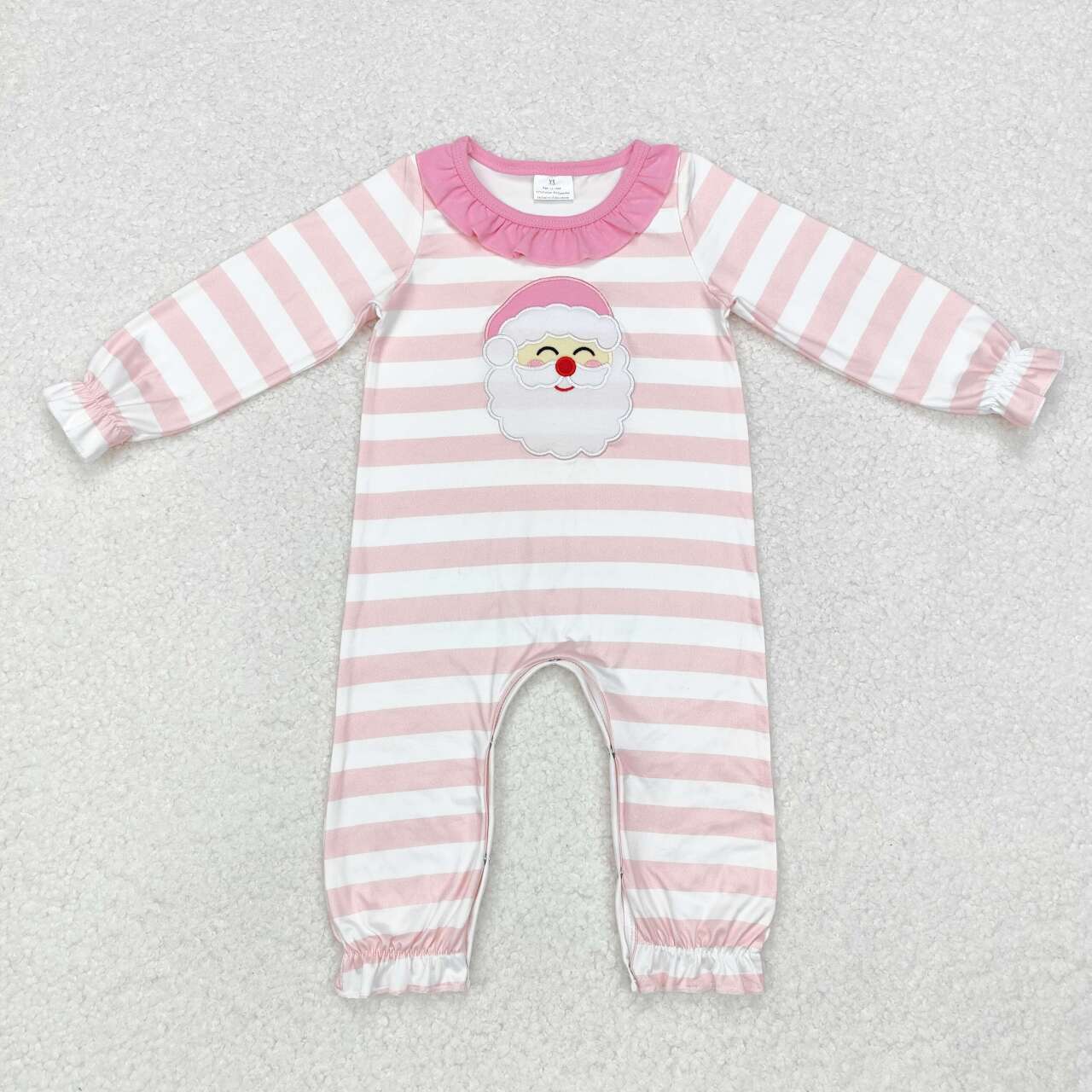 RTS NO MOQ ETA 5/7days arrived LR1662 Embroidered Santa Claus lace pink and white striped long-sleeved jumpsuit