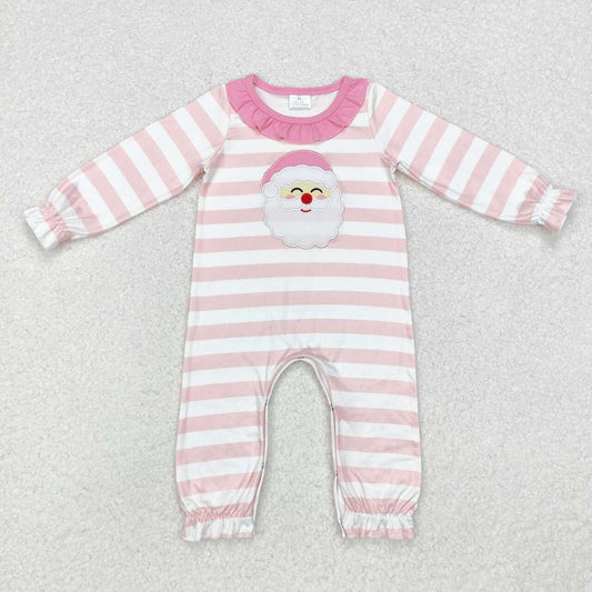 RTS NO MOQ ETA 5/7days arrived LR1662 Embroidered Santa Claus lace pink and white striped long-sleeved jumpsuit