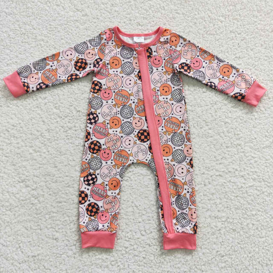 LR0297 Christmas merry christmas hoho smiley face ball pink zipper long-sleeved jumpsuit