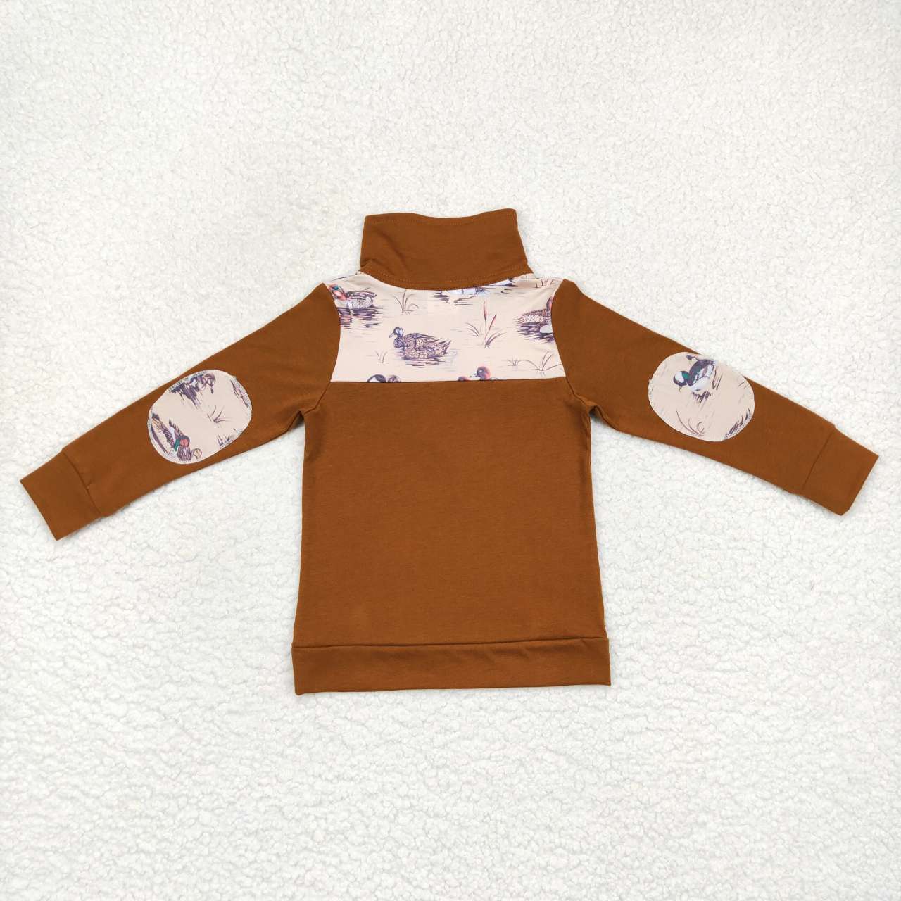 BT0343 Mandarin duck brown zipper long-sleeved top