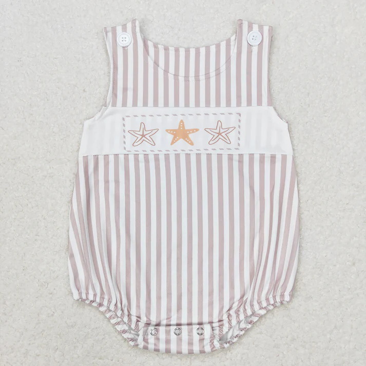 RTS NO MOQ  Baby Girls Boys Sibling Star Fish Stripes Dresses Sets