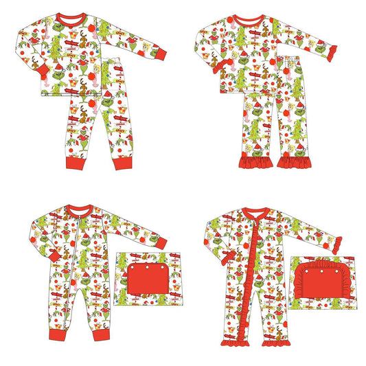 RTS grinch print christmas matching set outfit and romper