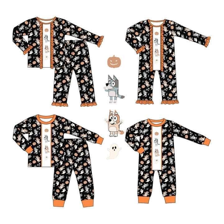 custom moq 5 eta 5-6weeks Pumpkin Halloween Boys and Girls Pajamas Custom Pumpkin Cartoon Characters