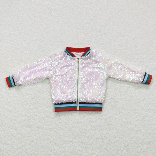 BT0294 Pink sequin zipper jacket long sleeve top