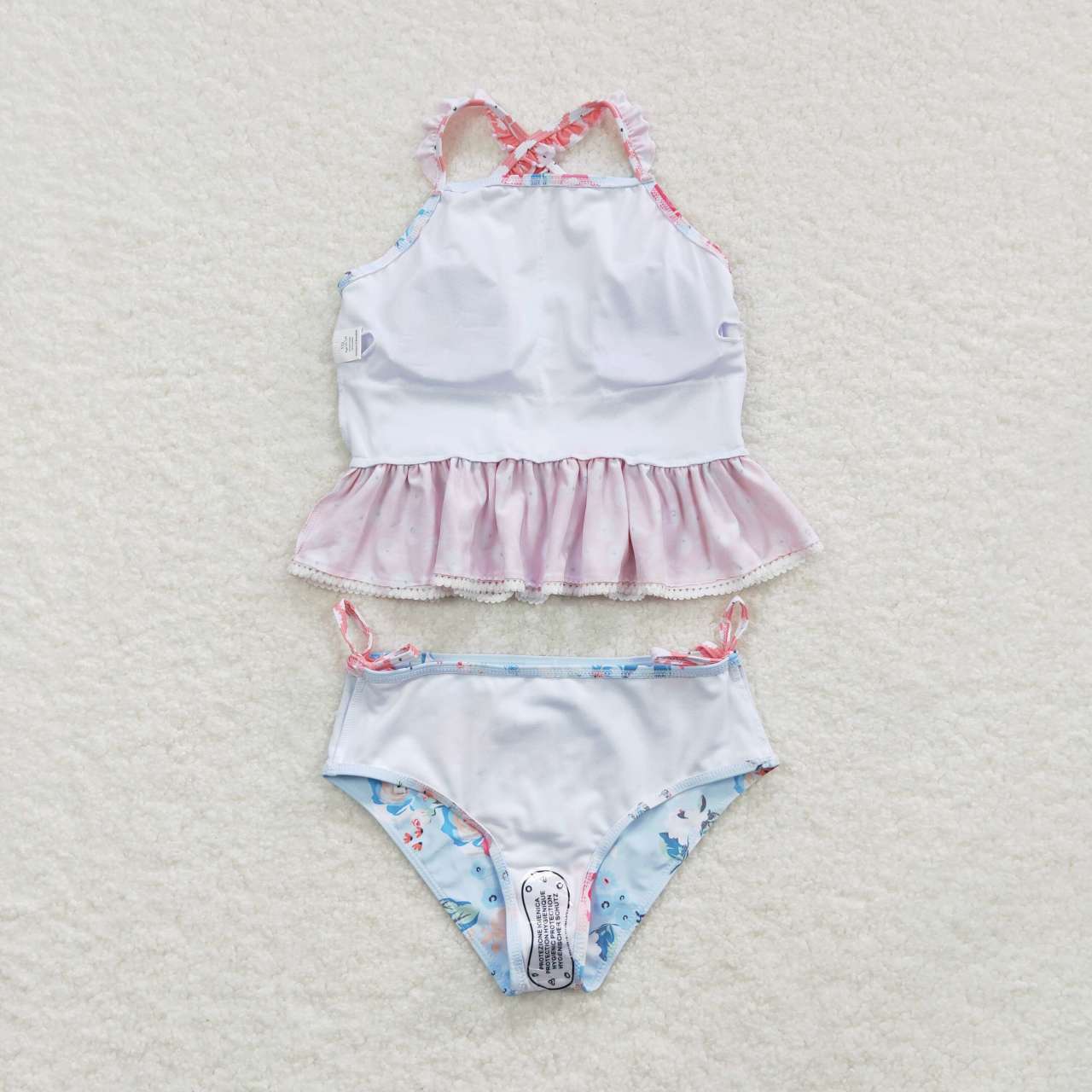 S0159 Floral pink lace light blue swimsuit set