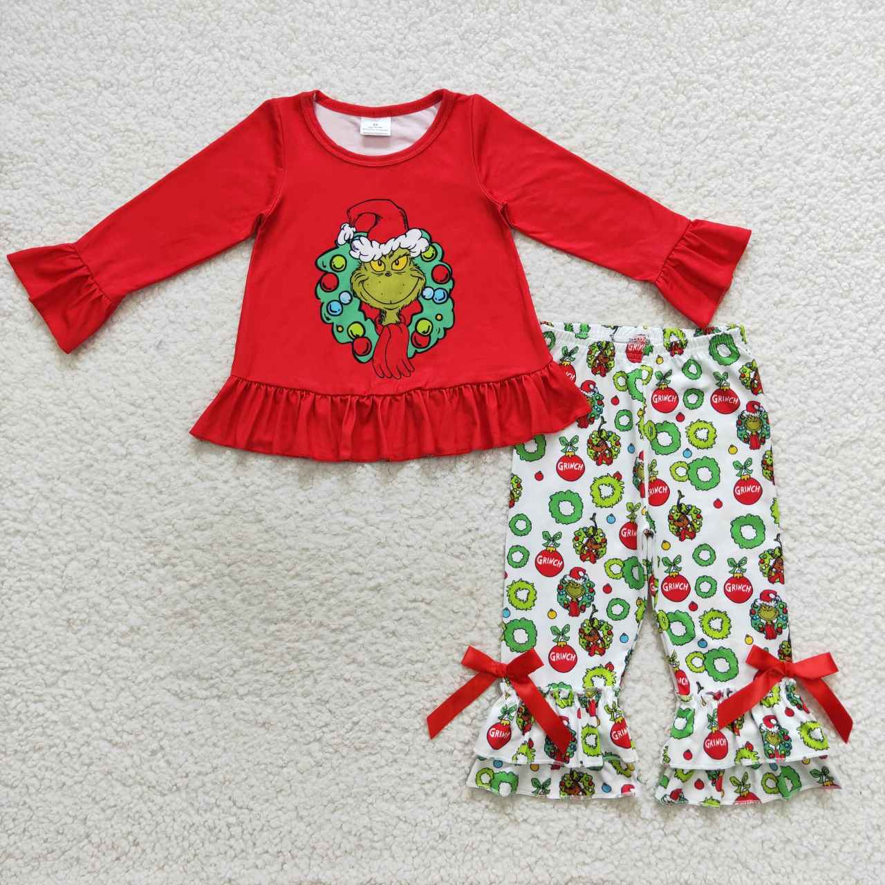 GLP0690 grinch garland red bow lace long-sleeved trousers suit