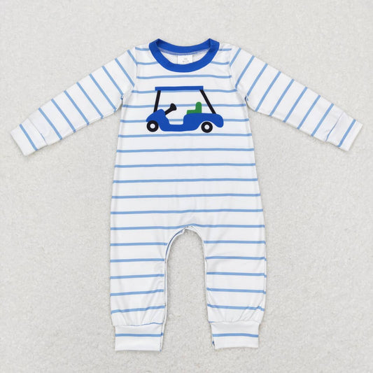 RTS NO MOQ（In Stock) LR0848 Sightseeing car blue and white striped long-sleeved jumpsuit
