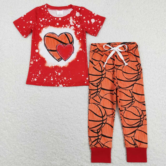 BSPO0291 Basketball Heart Orange Red Short Sleeve Pants Suit