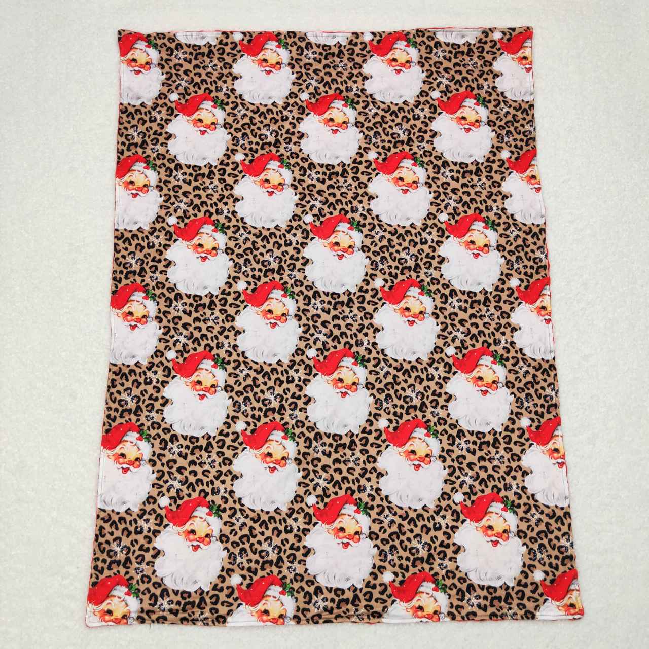 BL0087 Santa Leopard Print Red Brown Baby Blanket